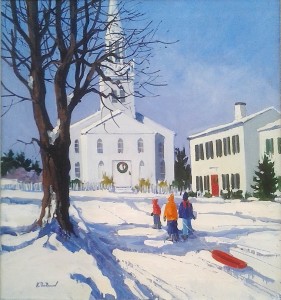 "The Old Meeting House" by Alfred Chadbourn, 1991. On loan from the collection of L.L. Bean.